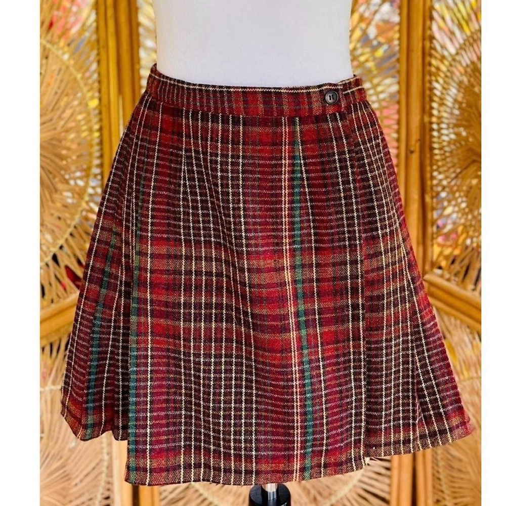 Vintage Union Made Tartan Plaid Wool Mini Wrap Skirt - Picture 2 of 7